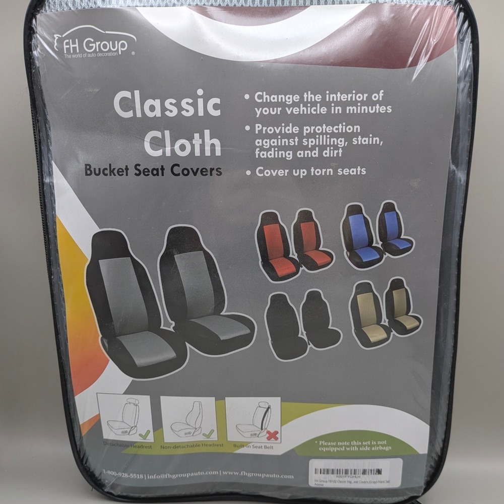 FH Group Classic Cloth Gray Bucket Front Seat Covers‎ FB102 - Set of 2